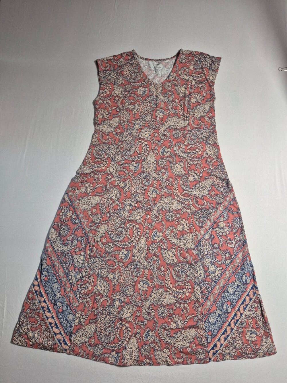 Pure Jill Paisley Placed-Border Maxi Dress Size M Petite Paisley Pink Coral